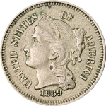 1869 Three (3) Cent Nickel - Choice