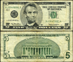 FR. 1987 J $5 1999 Federal Reserve Note Gutterfold VF