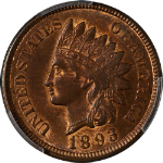 1893 Indian Cent PCGS MS63 RB Great Eye Appeal Strong Strike