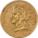 1860-P Liberty Gold $5 PCGS AU53 Nice Luster Nice Strike