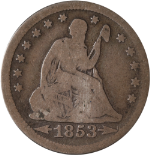 1853-P Seated Liberty Quarter - Arrows + Rays