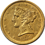 1855-C Liberty Gold $5 PCGS AU Details Key Date Nice Luster Strong Strike