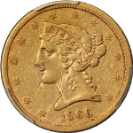 1866-S Liberty Gold $5 PCGS VF Details Key Date Nice Strike Nice Color