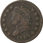 1810/9 Large Cent Choice F Details S.281 R.1 ERROR Planchet Flaw Strong Strike
