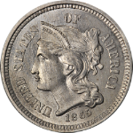 1865 Three (3) Cent Nickel Choice BU Great Eye Appeal Nice Strike