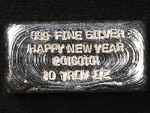 SREETIPS 10 Ounce Silver Bar Happy New Year 20160101 Hand-Poured .999 Fine