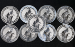 2021 Great Britain 2 Ounce Silver - White Greyhound of Richmond - 9 Coin Lot