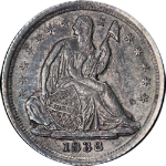 1838 Seated Liberty Half Dime 'No Drapery' 'Small Stars' AU/BU Details