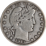 1913-P Barber Half Dollar Choice F/VF Superb Eye Appeal Strong Strike