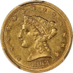 1862-P Liberty Gold $2.50 PCGS AU Details Key Date Great Eye Appeal