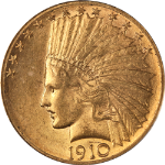 1910-D Indian Gold $10 ANACS AU58 Great Eye Appeal Strong Strike