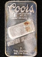 Vintage Sunshine Mining - Coors Light Silver Bullet Bar -5 Ounce .999 Fine STOCK