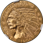 1908-D Indian Gold $5 NGC MS64 Great Eye Appeal Strong Strike