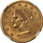 1861 Type 2 Liberty Gold $2.50 NGC AU58 Nice Eye Appeal Strong Strike