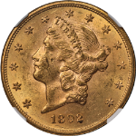 1892-S Liberty Gold $20 NGC MS62 Nice Luster Strong Strike