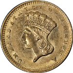 1856-P Ty 3 Indian Princess Gold $1 &#39;Slanted 5&#39; Choice AU/BU Great Eye Appeal