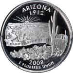 2008-S Silver Proof Quarter - Arizona - PCGS PR70 DCAM - State Flag Label