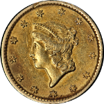 1849-P Ty 1 Liberty Gold $1 &#39;Open Wreath&#39; No &#39;L&#39; Nice AU Nice Strike