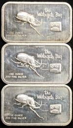 Vintage 1 Ounce Silver Bar - The Watergate Bug - 999 Fine - 3 Bar Lot