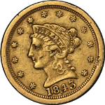 1843-O Liberty Gold $2.50 Large Date Plain 4 Nice XF Details Nice Strike