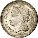 1866 Three (3) Cent Nickel - Choice+