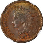 1871 Indian Cent NGC MS65 BN Superb Eye Appeal Strong Strike