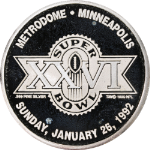 1992 Super Bowl 26 Logo - 2 Ounce 999 Fine Metrodome Minneapolis #1458 OGP &amp; COA