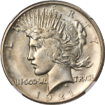 1921 Peace Dollar High Relief NGC MS65 Key Date Superb Eye Appeal Strong Strike