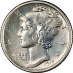 1918-S Mercury Dime Nice BU Details - Split Bands? Great Eye Appeal