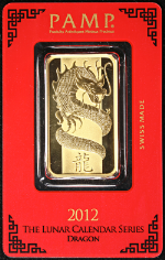 2012 Pamp Suisse 1 Ounce Gold Bar-Lunar Calendar Series Dragon-Sealed OGP Assay