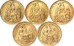 1959-62 Peru 5 Coin Gold Set - 5, 10, 20, 50, 100 Soles - .900 Fine 2.5059 AGW