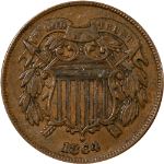 1864 Two (2) Cent Piece - Choice+