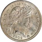 1909-P Barber Quarter Nice BU+ Superb Eye Appeal Strong Strike