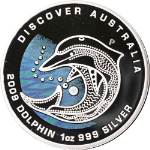 2009 Australia 1 Oz Silver-DA:Dreaming Series:Dolphin Colorized-999 Fine OGP&amp;COA