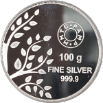 MMTC Pamp 100 Gram Silver Round - Banyon Tree - 9999 Fine