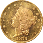 1876-P Liberty Gold $20 CAC Sticker PCGS MS61 Great Eye Appeal Strong Strike