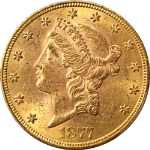 1877-S Liberty Gold $20 CAC Sticker PCGS MS61 Nice Eye Appeal Strong Strike