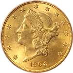 1904-P Liberty Gold $20 CAC Sticker PCGS MS64 Superb Eye Appeal Strong Strike