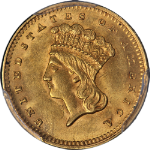 1862 Type 3 Indian Princess Gold $1 PCGS MS63 Great Eye Appeal Strong Strike