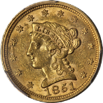 1851-P Liberty Gold $2.50 PCGS AU58 Great Eye Appeal Strong Strike