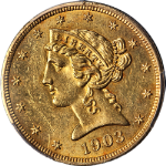 1903-P Liberty Gold $5 PCGS MS62 Nice Eye Appeal Strong Strike