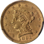 1851-P Liberty Gold $2.50 PCGS AU58 Great Eye Appeal Strong Strike