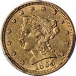 1855-P Liberty Gold $2.50 PCGS AU58 Great Eye Appeal Strong Strike