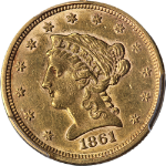 1861-P Liberty Gold $2.50 Old Reverse PCGS AU Details Nice Eye Appeal