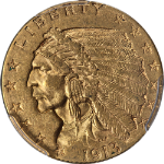 1913 Indian Gold $2.50 PCGS AU58 Great Eye Appeal Strong Strike