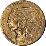 1912 Indian Gold $2.50 PCGS MS62 Superb Eye Appeal Strong Strike