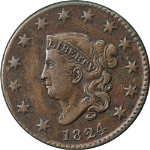 1824 Large Cent Choice VF Details N.3 R.2 Nice Eye Appeal Strong Strike