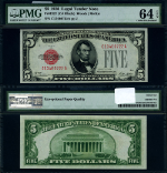 FR. 1525 $5 1928 Legal Tender C-A Block Choice PMG CU64 EPQ