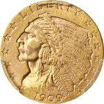 1909 Indian Gold $2.50 PCGS MS63 Great Eye Appeal Strong Strike Nice Luster