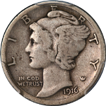 1916-D Mercury Dime PCGS VG10 Key Date Great Eye Appeal Nice Strike